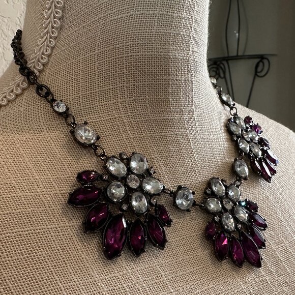 Vintage Purple Crystal and Rhinestone Statement Necklace - Picture 3 of 5